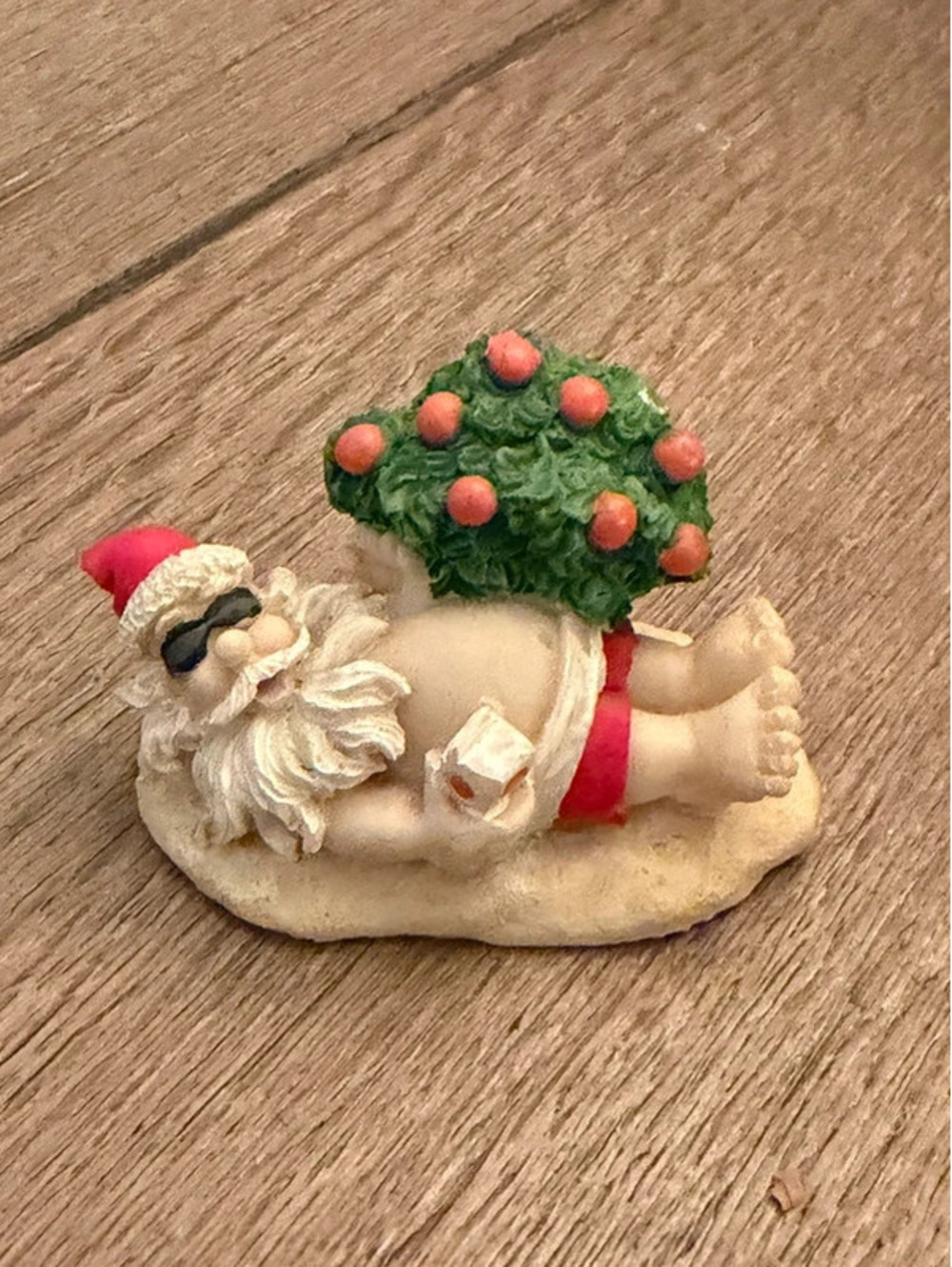 Sunbathing Beach Santa Under Palm Tree Mini Figurine
